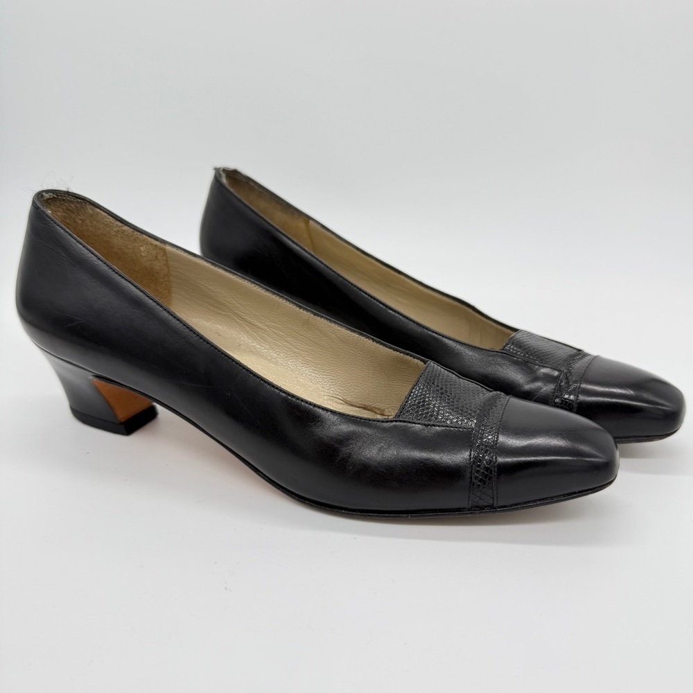 Salvatore Ferragamo Black Leather Low Heel Square Toe Pumps Designer Shoes Sz 6 - Picture 3 of 15